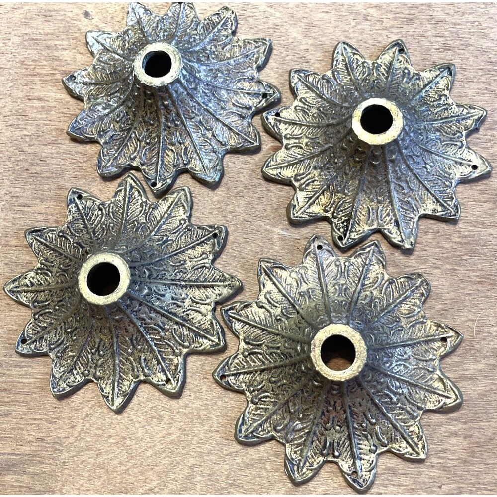 Antique Vintage Brass Bobeches Rosettes Chandelier Pan Parts Repair Lot 4pcs